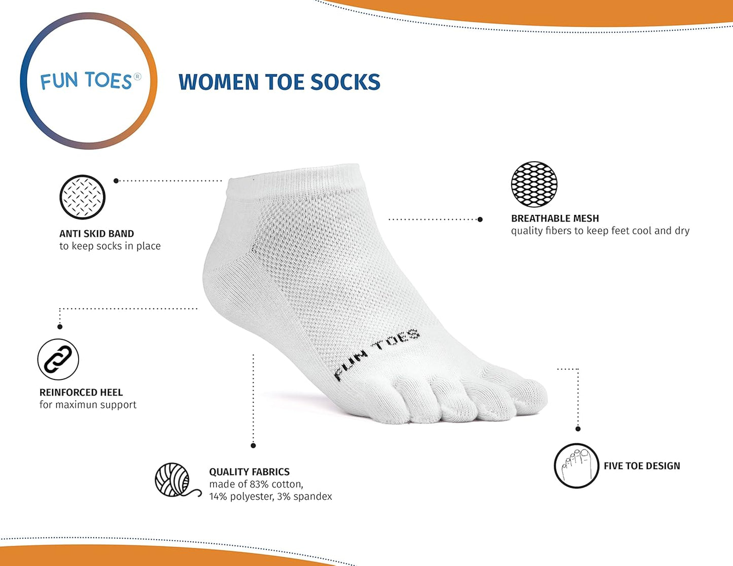 Women'S Cotton Toe Socks-Barefoot Running- Breathable- 6 Pairs Pack-Size 9-11 Lightweight