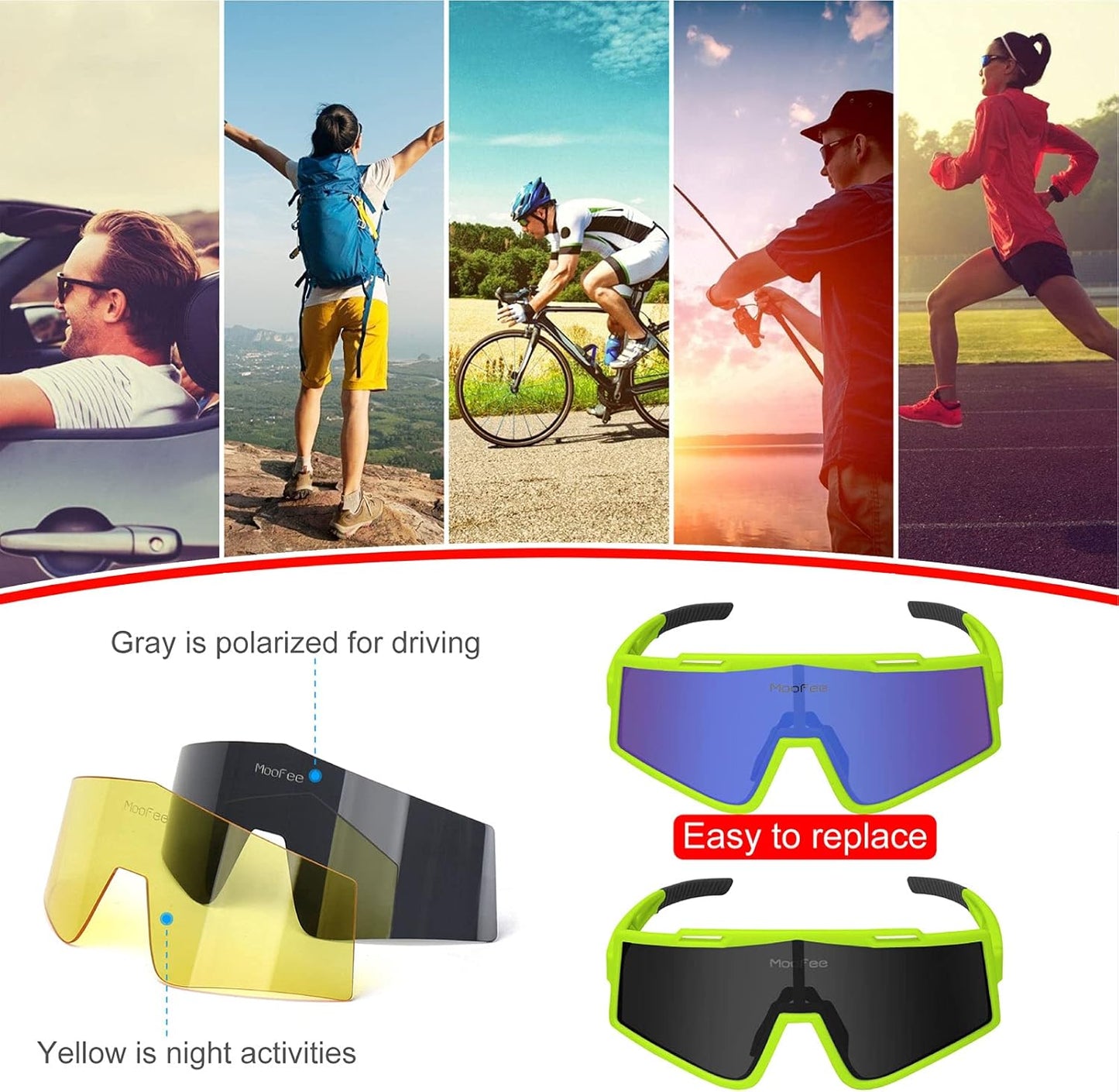 Cycling Glasses Sports Polarized Sunglasses for Men Women Riding Fishing Golf Baseball Running Glasses