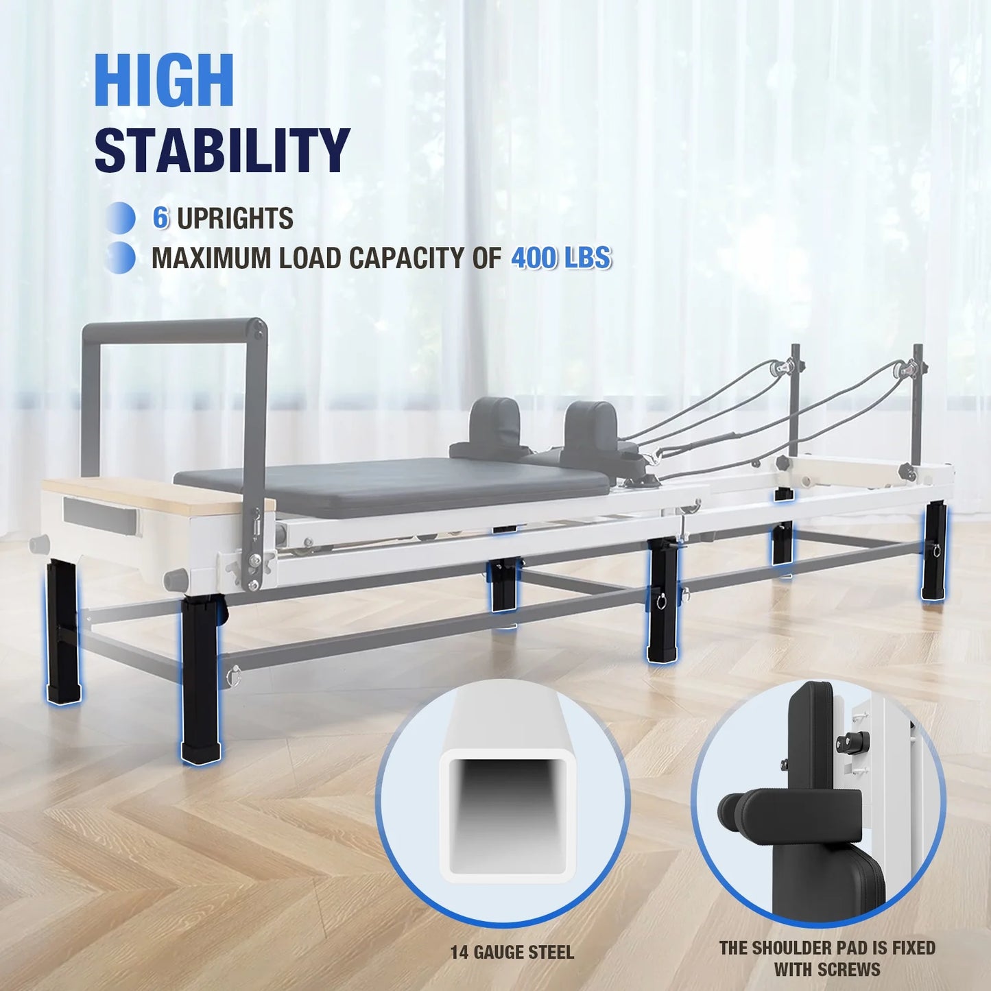 90'' Foldable Pilates Equipment for Home Workouts,Balanced Body Pilates Reformer Machine for Home and Gym, Pilates Exercise Equipment with Jump Board, 220Lbs Resistance 5 Springs
