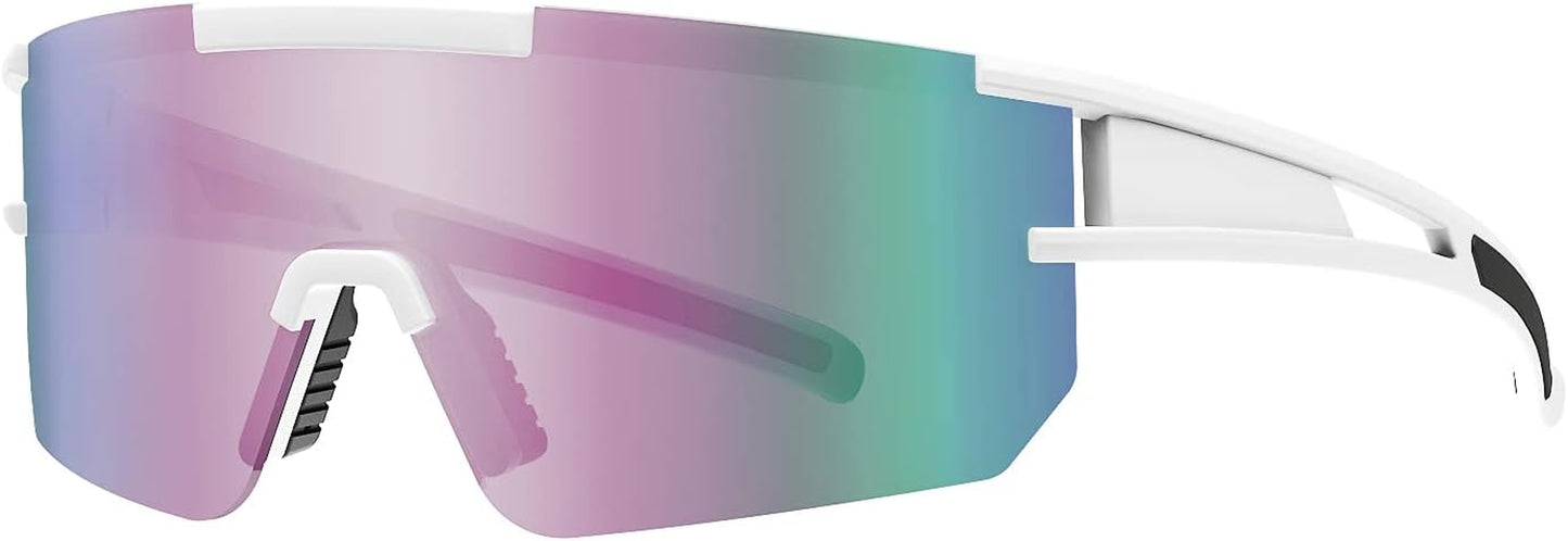 Polarized Sports Sunglasses for Men Women,Cycling Glasses for Fishing Running Golf Baseball Driving, White&Pink Lens, Medium