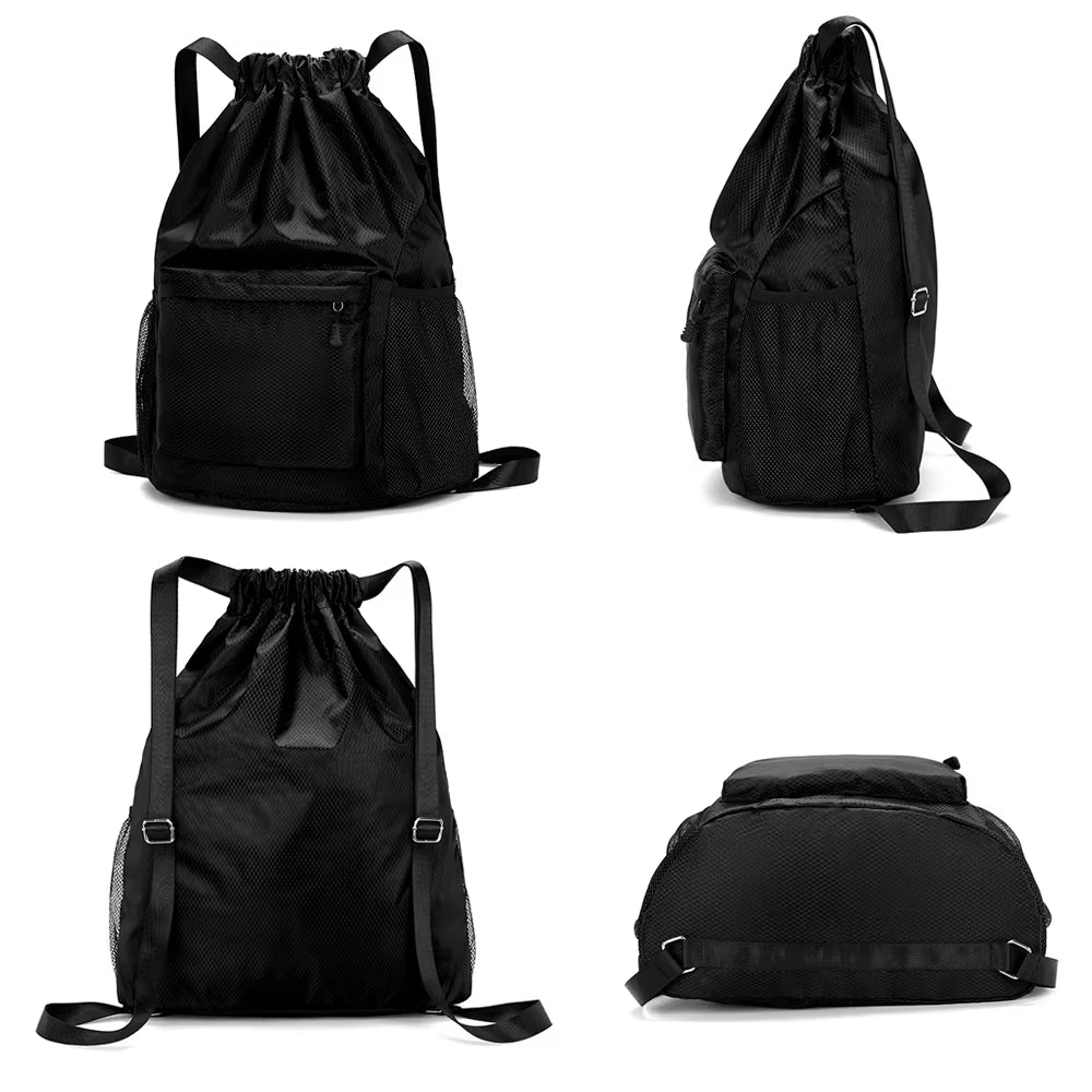 1PCS Drawstring Backpack Bag, Waterproof Draw String Back Sack with Zip Pocket, Gym Drawstring Bags Swim Bag for Men Women