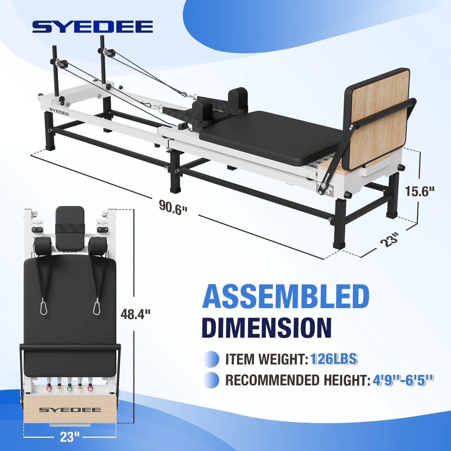 90'' Foldable Pilates Equipment for Home Workouts,Balanced Body Pilates Reformer Machine for Home and Gym, Pilates Exercise Equipment with Jump Board, 220Lbs Resistance 5 Springs