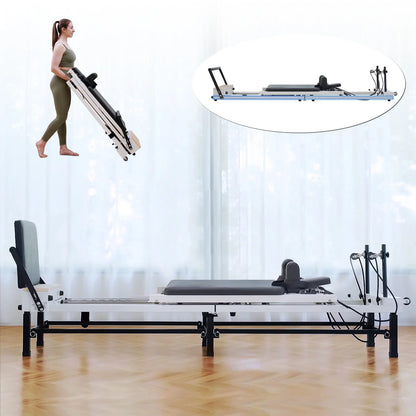 90'' Foldable Pilates Equipment for Home Workouts,Balanced Body Pilates Reformer Machine for Home and Gym, Pilates Exercise Equipment with Jump Board, 220Lbs Resistance 5 Springs