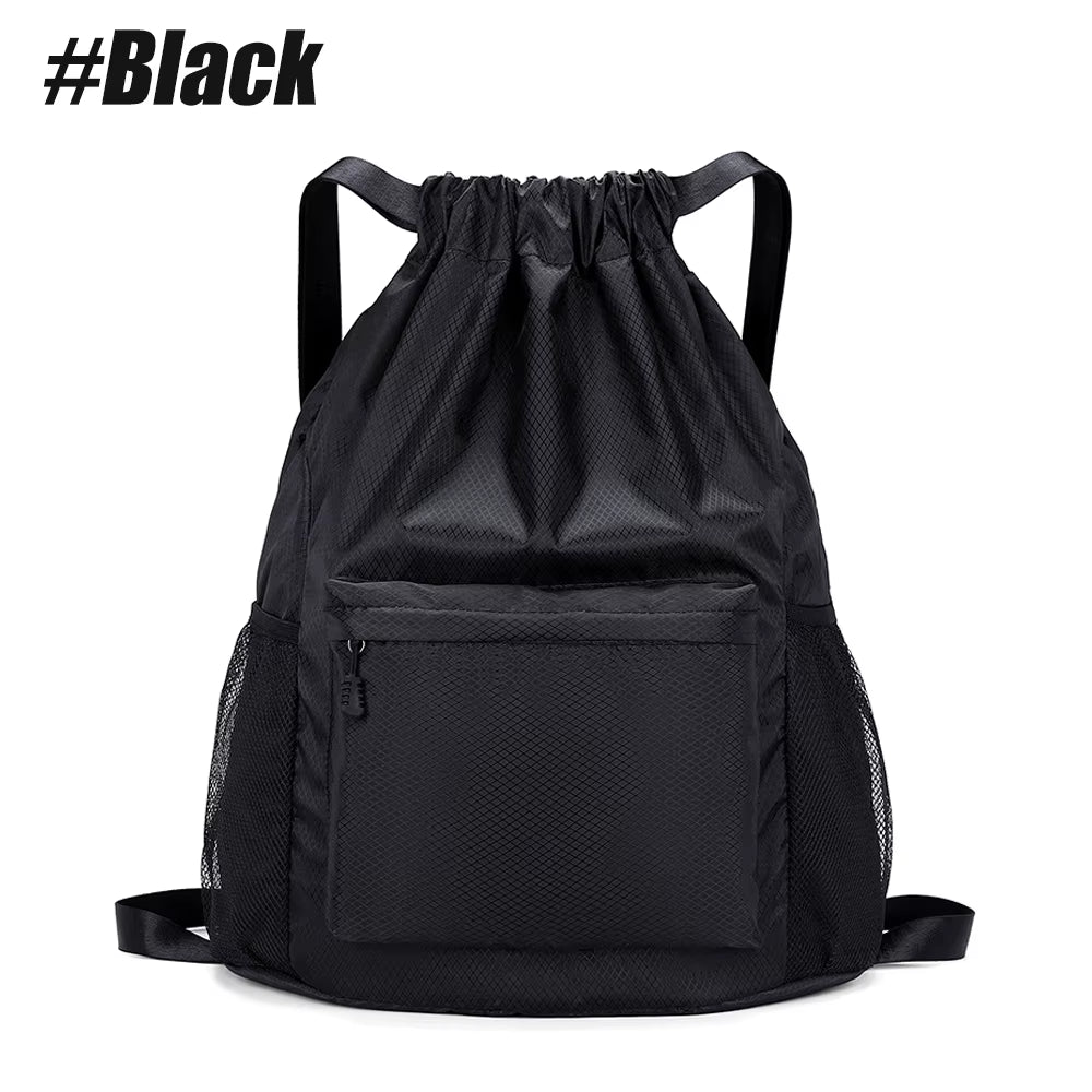 1PCS Drawstring Backpack Bag, Waterproof Draw String Back Sack with Zip Pocket, Gym Drawstring Bags Swim Bag for Men Women