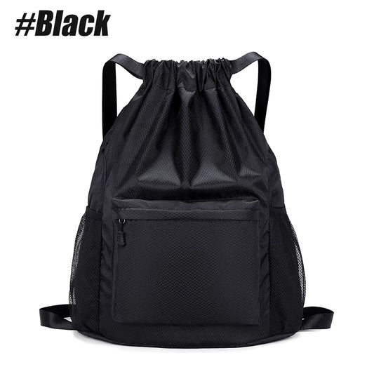 1PCS Drawstring Backpack Bag, Waterproof Draw String Back Sack with Zip Pocket, Gym Drawstring Bags Swim Bag for Men Women