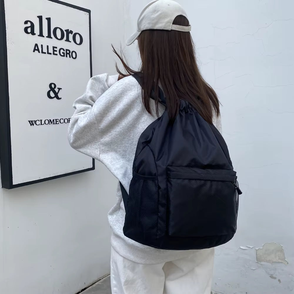 1PCS Drawstring Backpack Bag, Waterproof Draw String Back Sack with Zip Pocket, Gym Drawstring Bags Swim Bag for Men Women