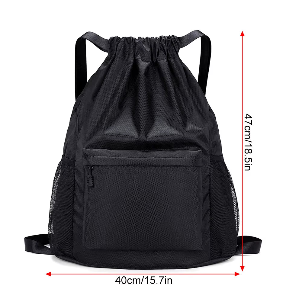 1PCS Drawstring Backpack Bag, Waterproof Draw String Back Sack with Zip Pocket, Gym Drawstring Bags Swim Bag for Men Women