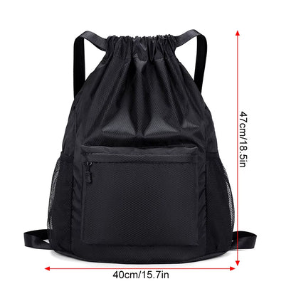 1PCS Drawstring Backpack Bag, Waterproof Draw String Back Sack with Zip Pocket, Gym Drawstring Bags Swim Bag for Men Women