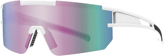 Polarized Sports Sunglasses for Men Women,Cycling Glasses for Fishing Running Golf Baseball Driving, White&Pink Lens, Medium