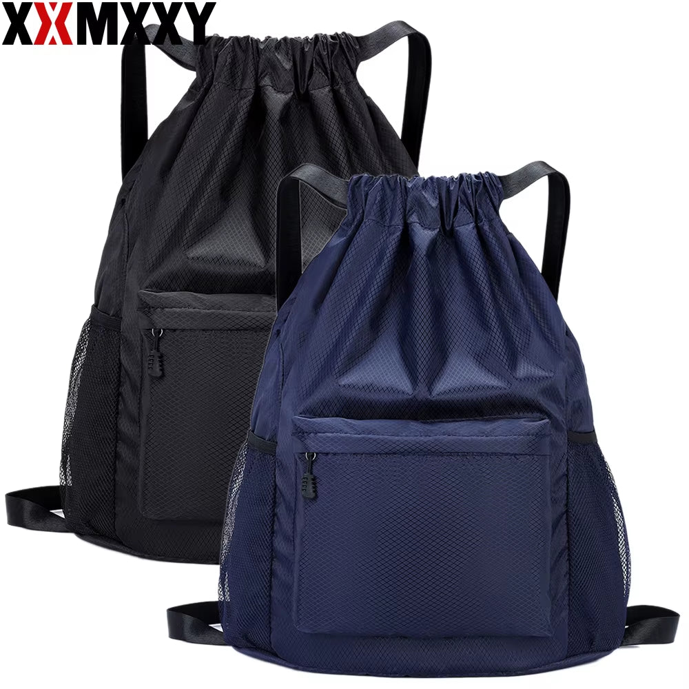 1PCS Drawstring Backpack Bag, Waterproof Draw String Back Sack with Zip Pocket, Gym Drawstring Bags Swim Bag for Men Women
